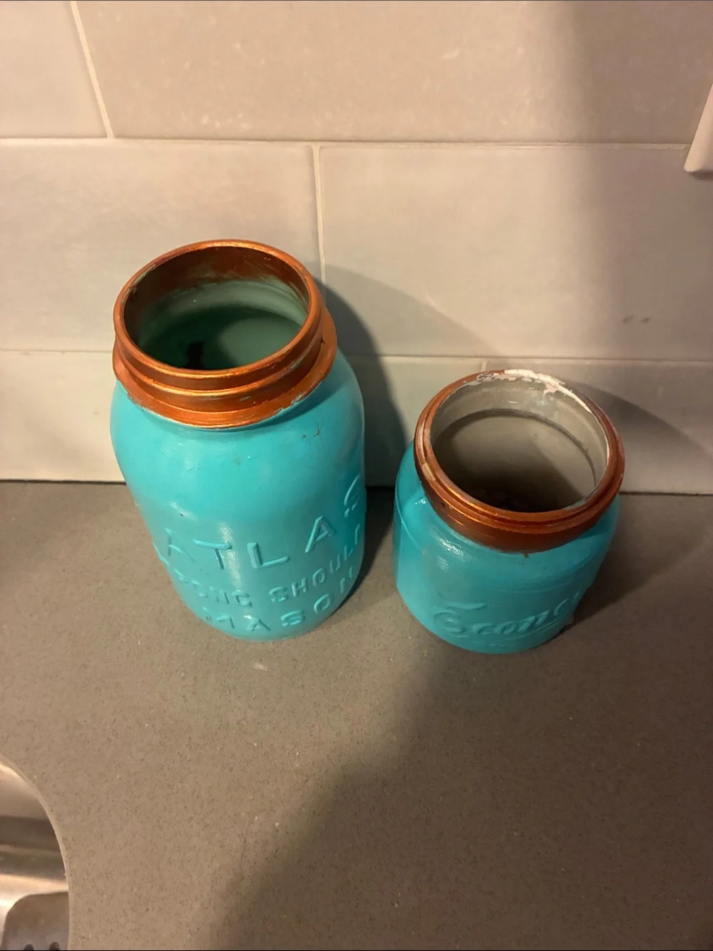 Turquoise Mason Jar Set with Copper Lids - Home Coffee & Tea Storage